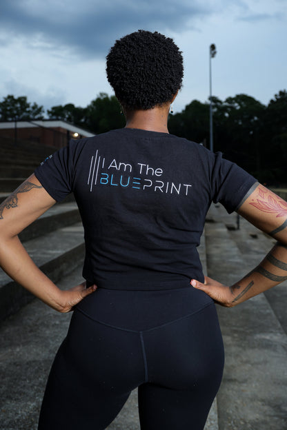 Women's 'The Blueprint' Black short-sleeve crop top.